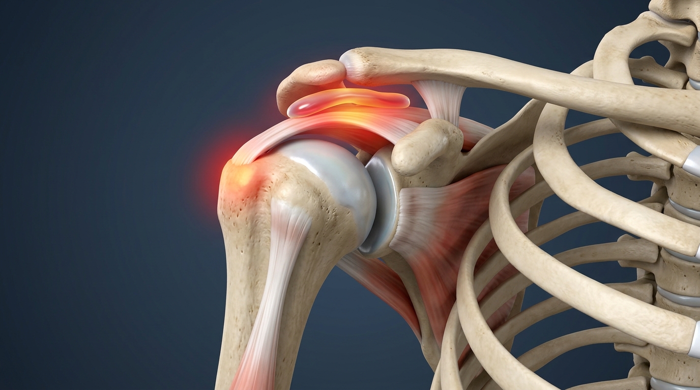 Anatomisk översikt över axelledens smärtzoner: subakromiella rummet, supraspinatus och AC-leden